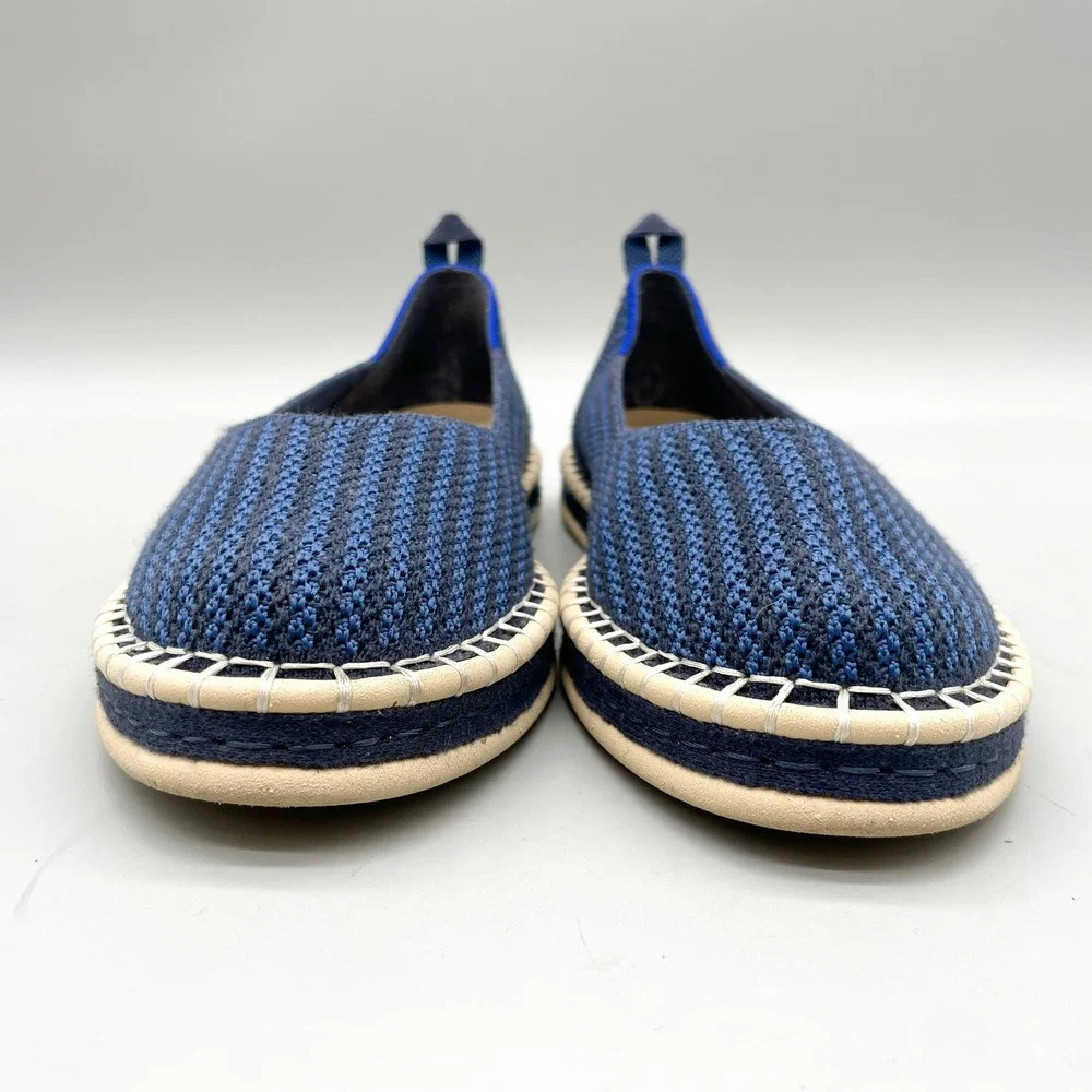 Rothys Womens 7.5 The Espadrille Flats Navy Stipe Knit Coastal Casual Nautical